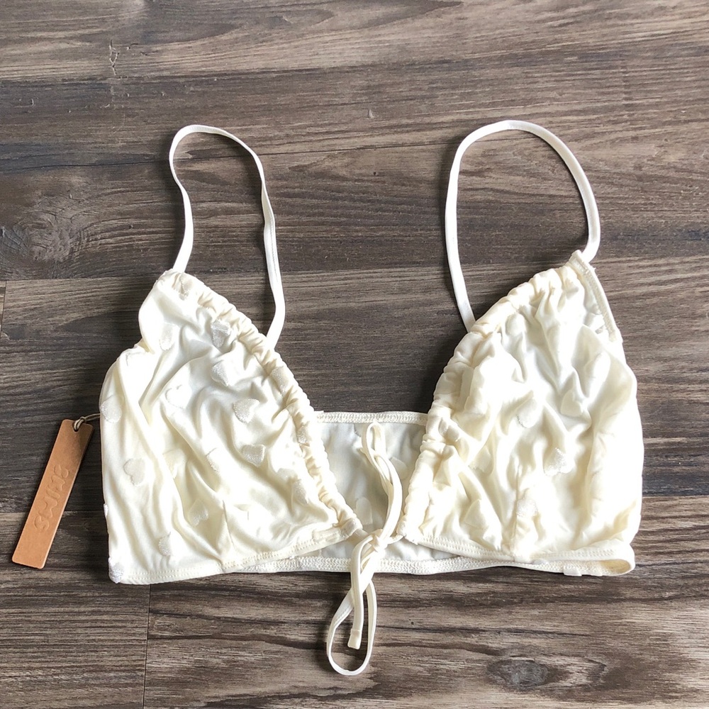NWT Skims Sheer Velvet Tie Front Bralette Hearts Marble Ivory Cream Small